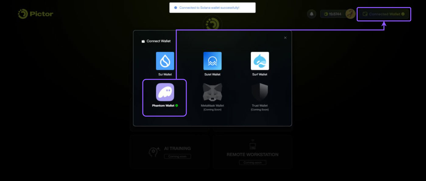 How to Render on Pictor Network_Connect crypto wallet (3)