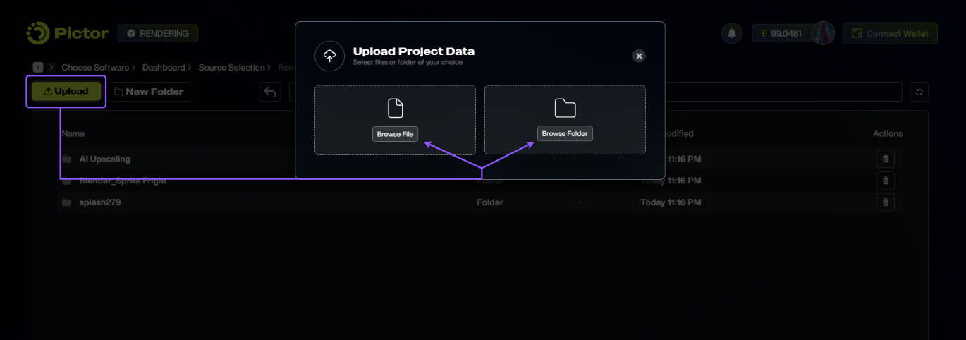 How to Render on Pictor Network_Upload files