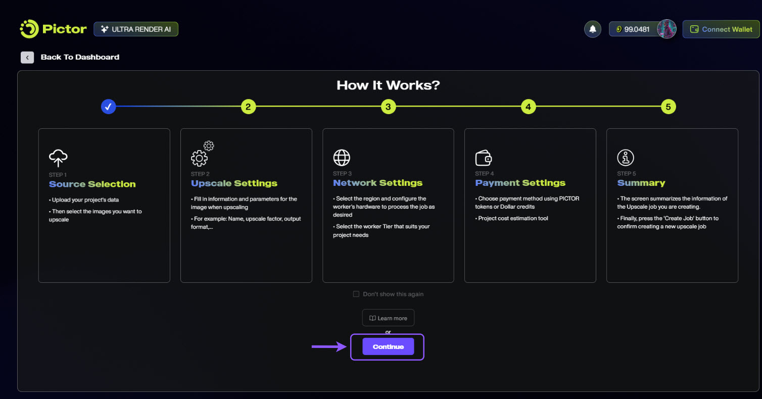 How to Upscale Images with AI on Pictor Network_Create upscaling job 4